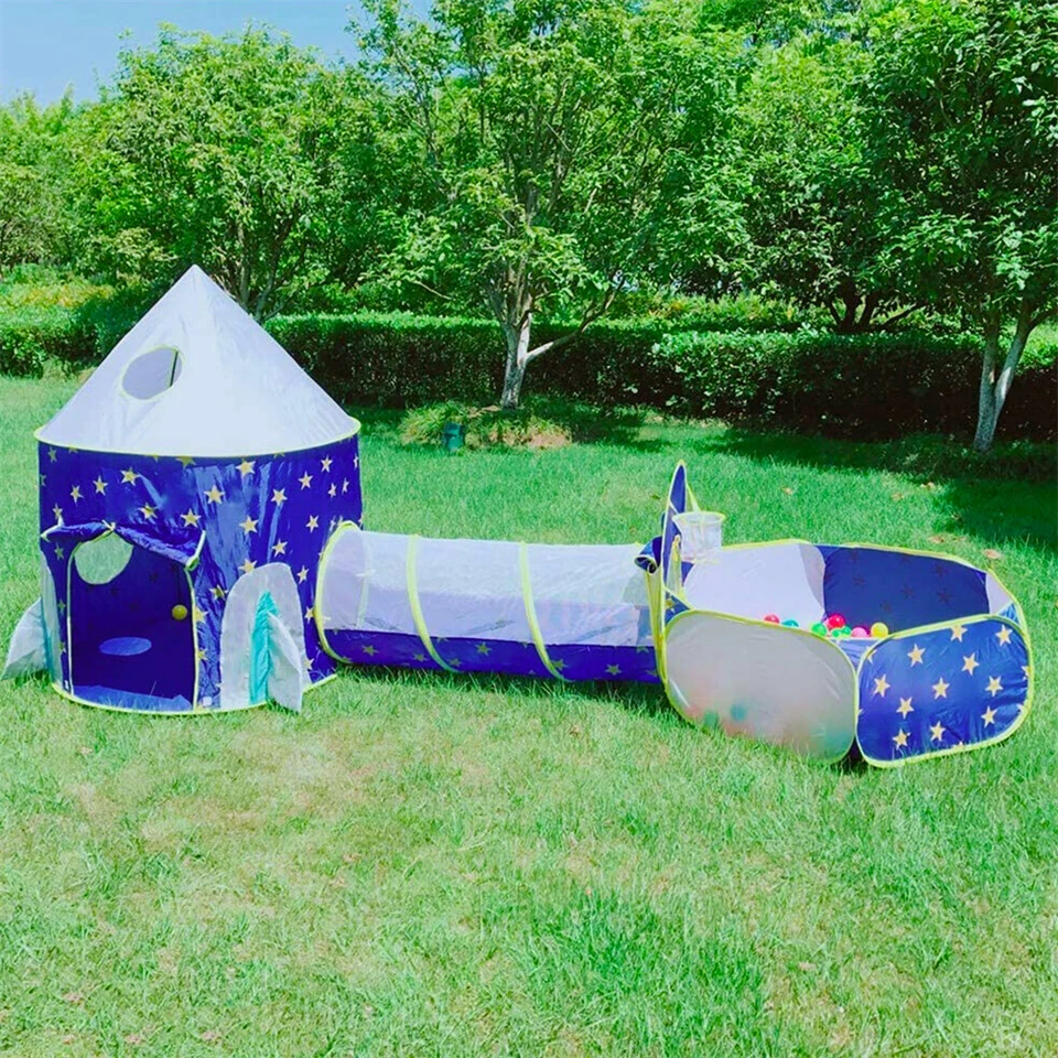 3 részes, összecsukható, vár alakú játszósátor szett csillag mintás anyagból - 178 x 152 x 203 cm, kék