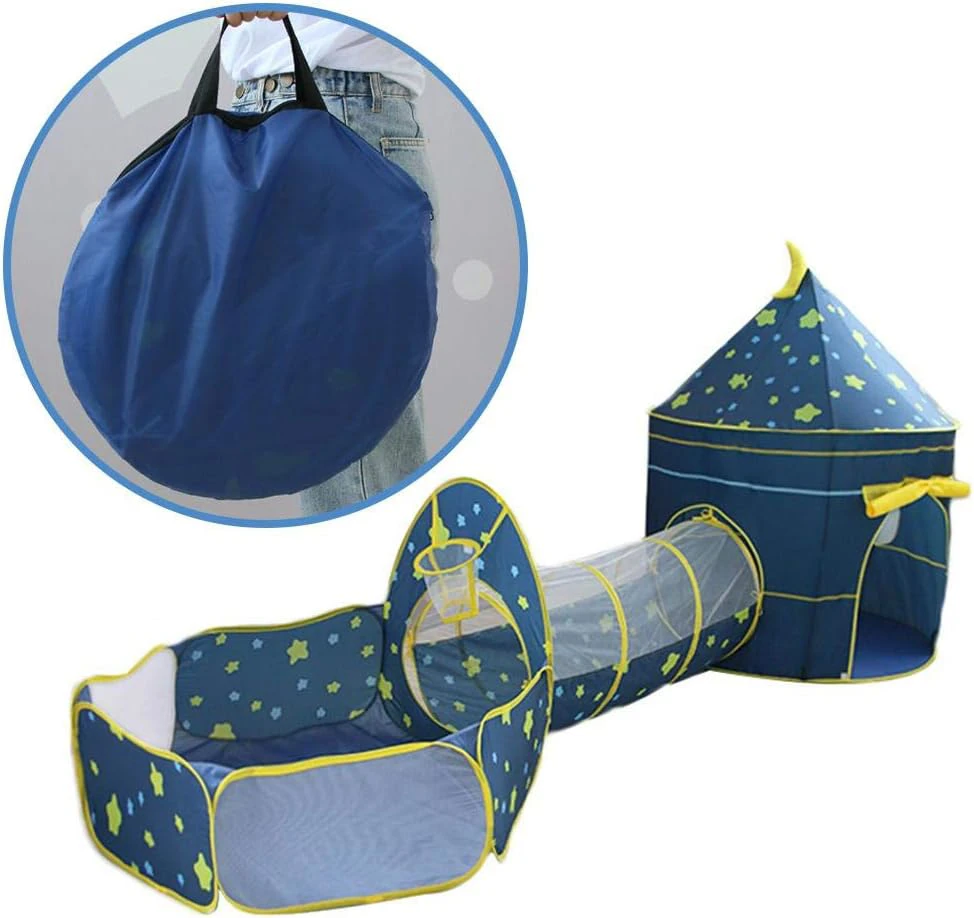3 részes, összecsukható, vár alakú játszósátor szett csillag mintás anyagból - 178 x 152 x 203 cm, kék