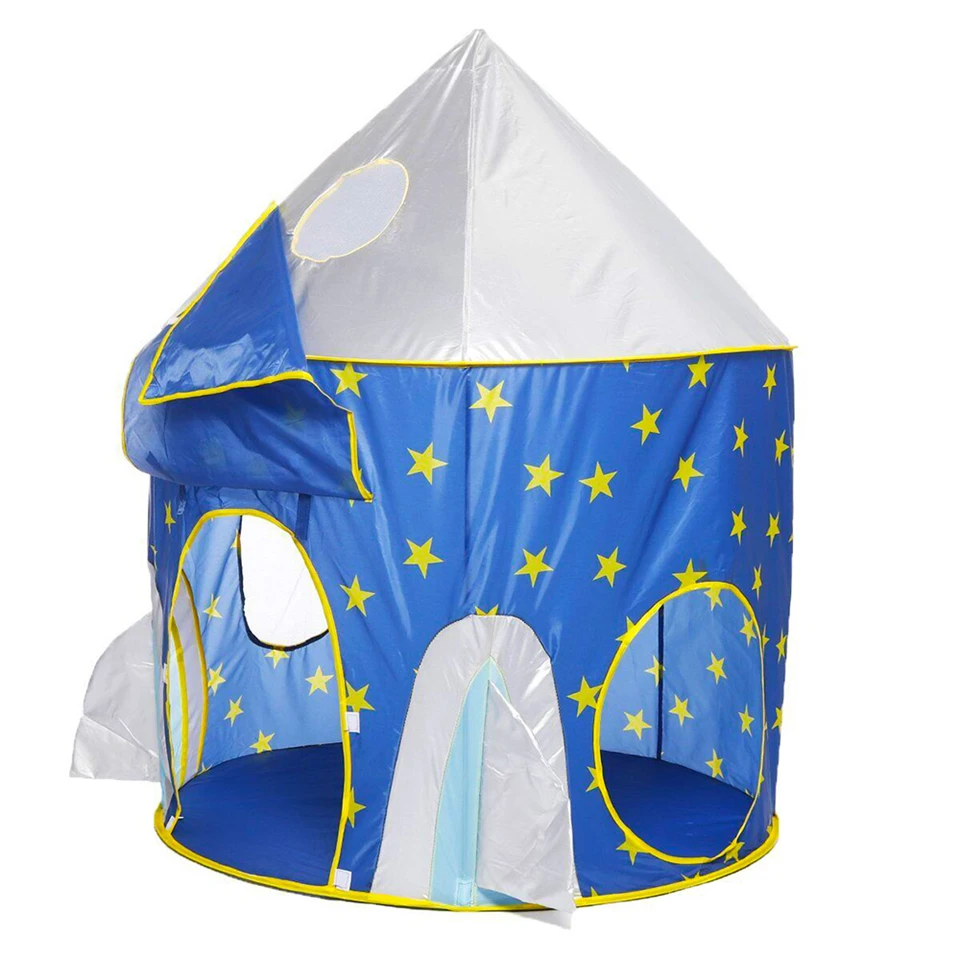 3 részes, összecsukható, vár alakú játszósátor szett csillag mintás anyagból - 178 x 152 x 203 cm, kék