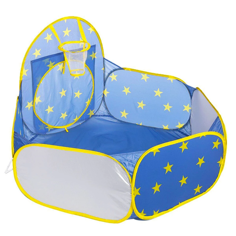 3 részes, összecsukható, vár alakú játszósátor szett csillag mintás anyagból - 178 x 152 x 203 cm, kék