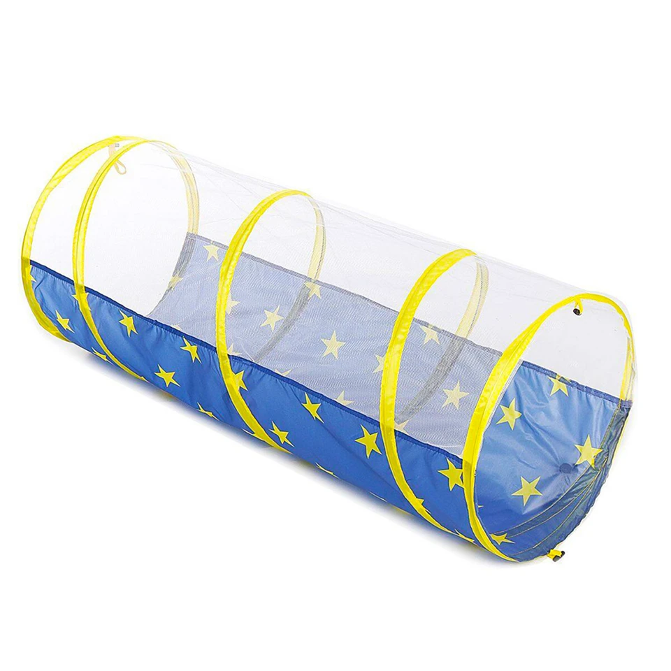 3 részes, összecsukható, vár alakú játszósátor szett csillag mintás anyagból - 178 x 152 x 203 cm, kék
