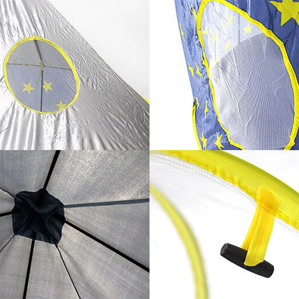 3 részes, összecsukható, vár alakú játszósátor szett csillag mintás anyagból - 178 x 152 x 203 cm, kék