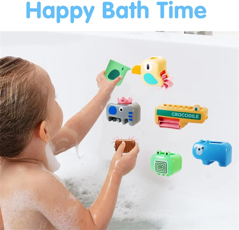 8 részes, vízesést imitáló fürdőjáték vidám állatfigurákkal - elem nélkül működő készségfejlesztő kádjáték forgó kerekekkel élénk színekben