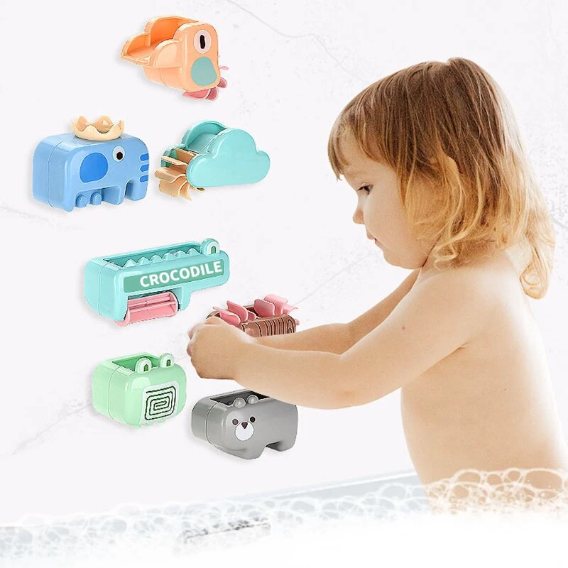 8 részes, vízesést imitáló fürdőjáték vidám állatfigurákkal - elem nélkül működő készségfejlesztő kádjáték forgó kerekekkel élénk színekben