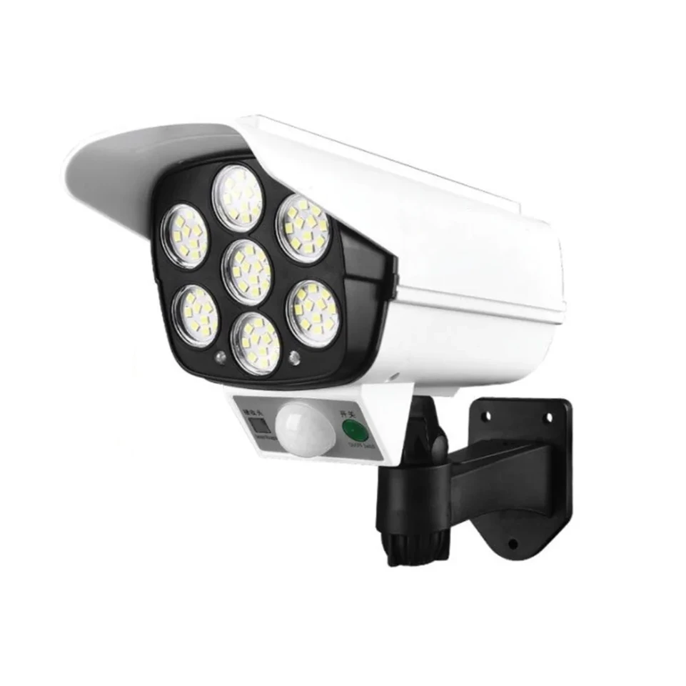 Távirányítós LED reflektor, álkamera  – napelemes, mozgásérzékelős, időjárásálló, vezeték nélküli - 77 LED