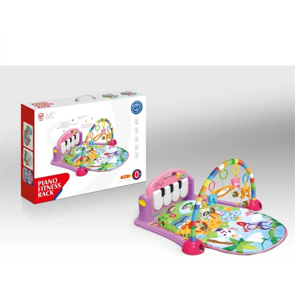 Piano Fitness baba játszószőnyeg - állatos csörgőkkel, hang-, és fényhatásokkal, altatózenével - rózsaszín/lila