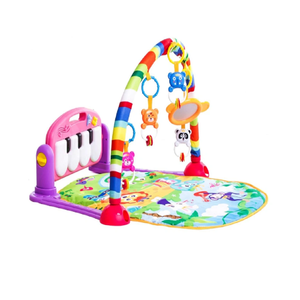 Piano Fitness baba játszószőnyeg - állatos csörgőkkel, hang-, és fényhatásokkal, altatózenével - rózsaszín/lila