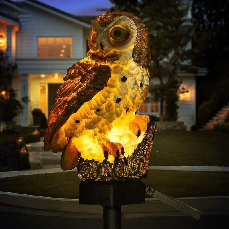 Bagoly alakú LED-es, napelemes kültéri dekor lámpa leszúrótüskével