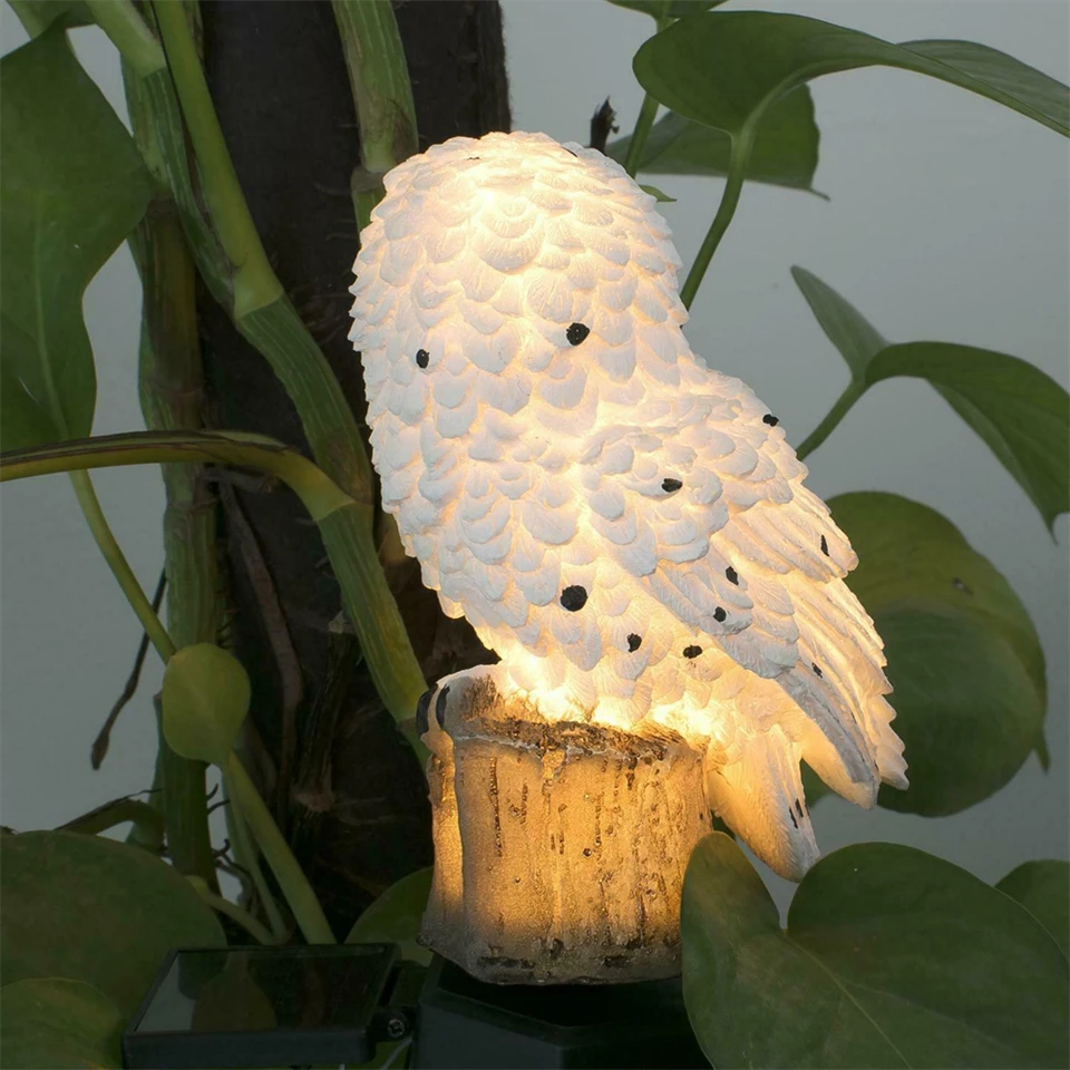 Bagoly alakú LED-es, napelemes kültéri dekor lámpa leszúrótüskével