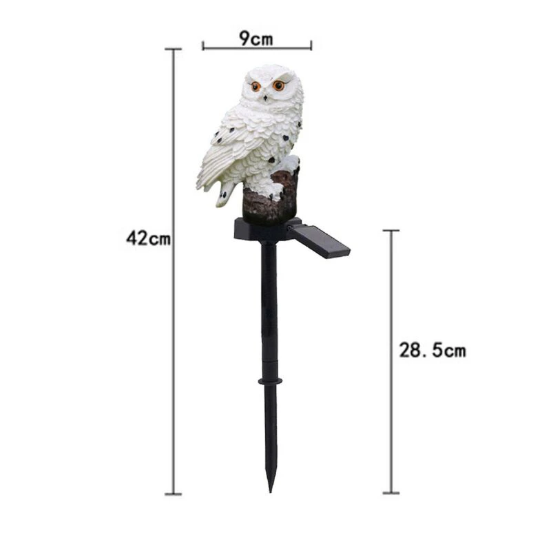 Bagoly alakú LED-es, napelemes kültéri dekor lámpa leszúrótüskével