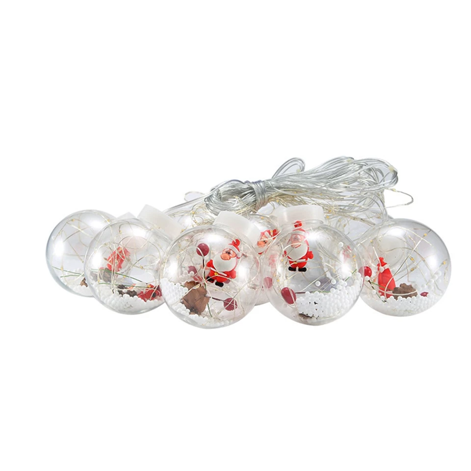 Karácsonyi fényfüzér hógömbökbe zárt fényekkel és télapó figurákkal, energiatakarékos kivitelben - 220 V