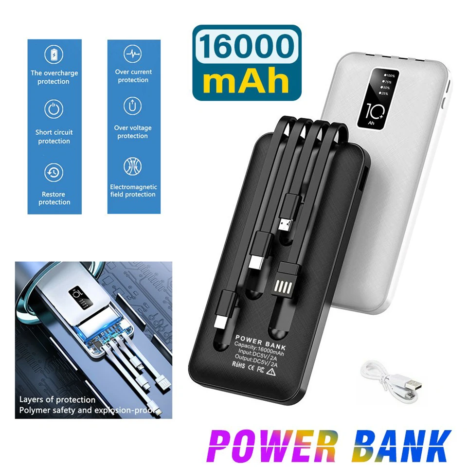 Power bank 4 féle beépített kábellel - 20000 mAh