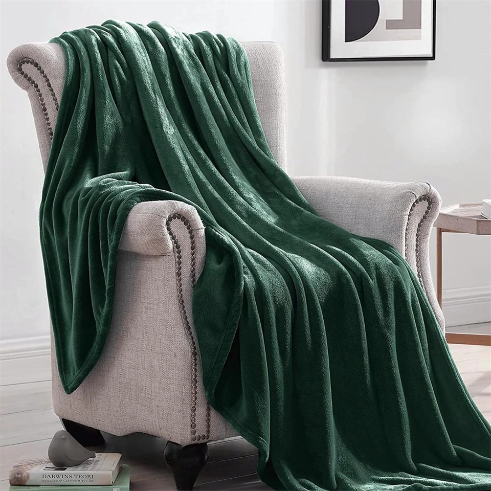 Kellemes tapintású puha plüss takaró - sötétzöld pléd, 150*200cm