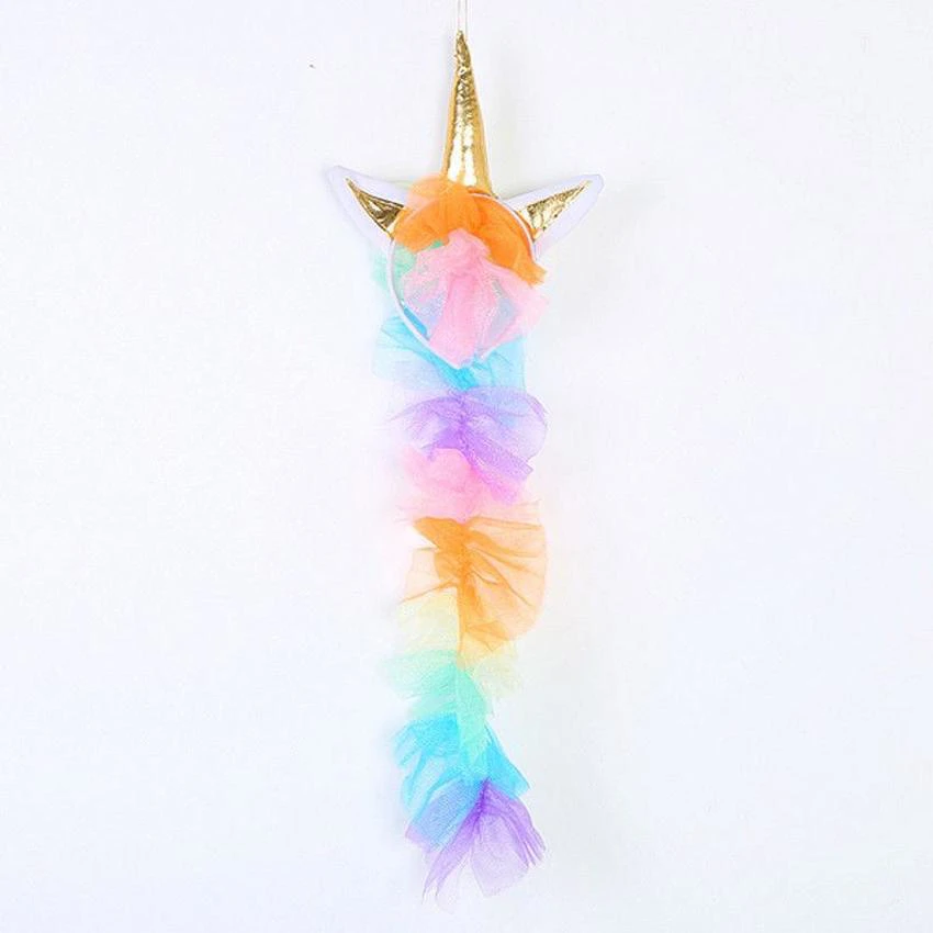 Farsangi unikornis jelmez kislányoknak szivárványszínű ruhával, fejdísszel és szárnyakkal - M méret - 120 cm magasságra