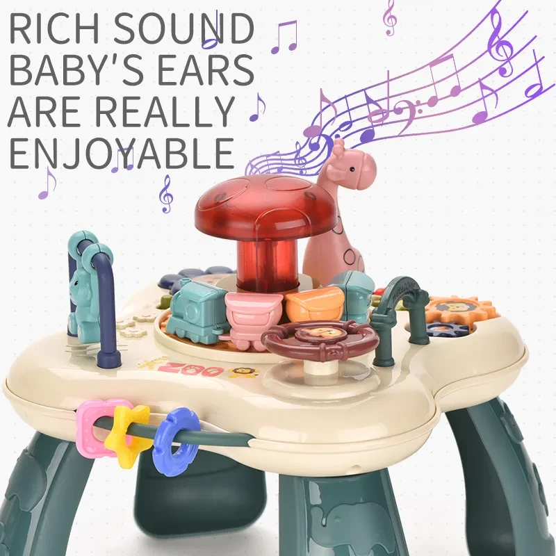 Zenélő, világító állatkertes játék babáknak - színes készségfejlesztő játék állatfigurákkal