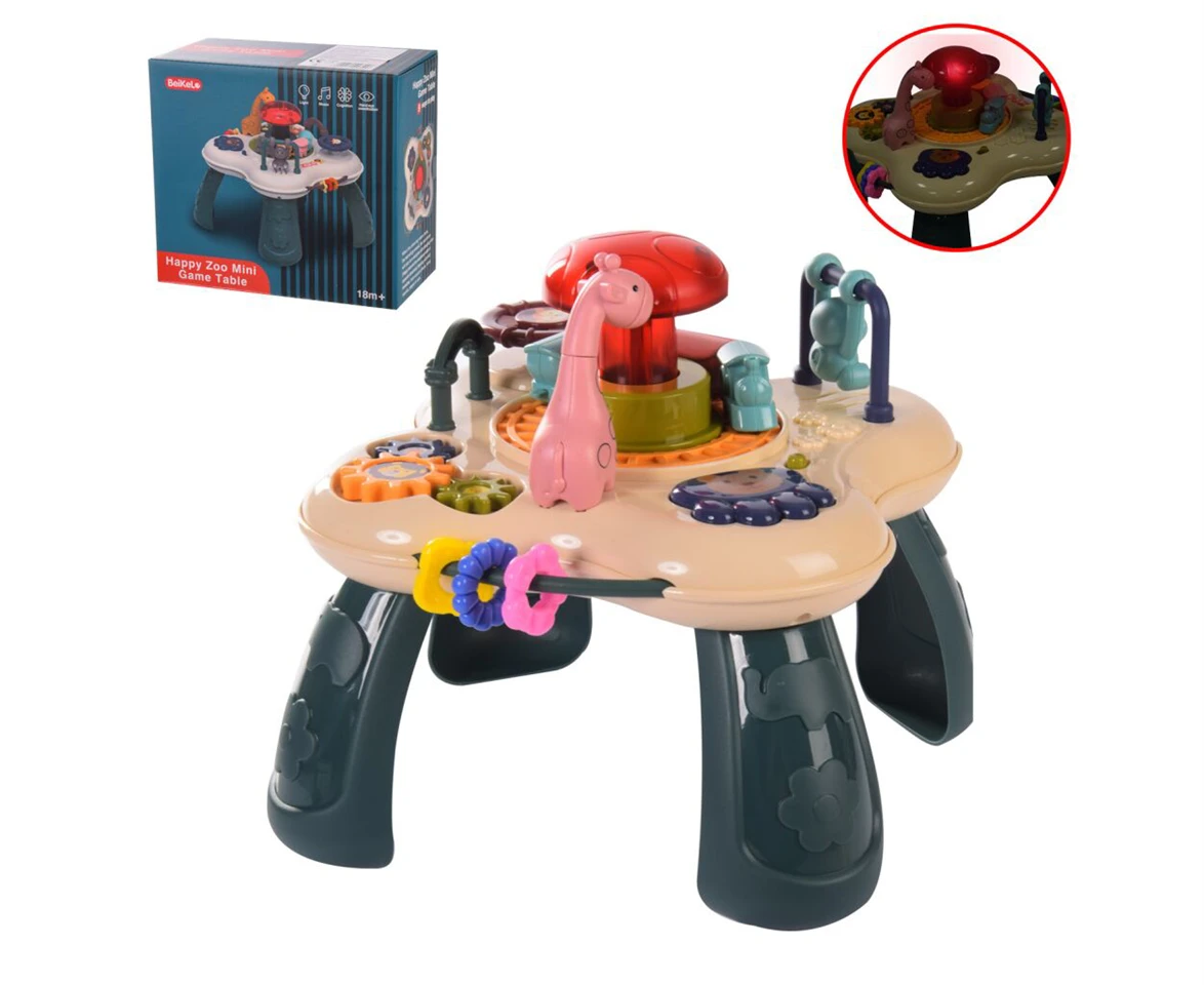 Zenélő, világító állatkertes játék babáknak - színes készségfejlesztő játék állatfigurákkal