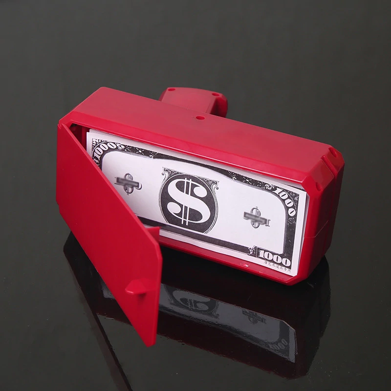 Money gun - piros színű elektromos pénzkilövő pisztoly 100 db játék bankjeggyel - esküvőre, bulira, fotózáshoz