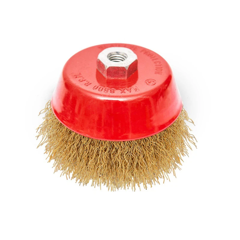 Drótkefe korong sarokcsiszolóhoz - rézszálas fazékkefe M14 menettel