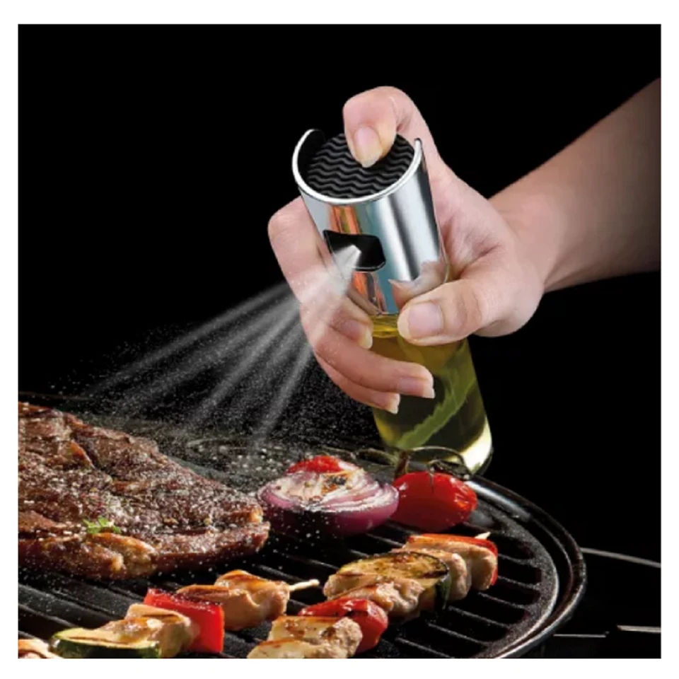 BBQ olaj- és ecetpermetező spray – rozsdamentes acél és üveg, 100 ml – precíz adagolás és stílusos dizájn