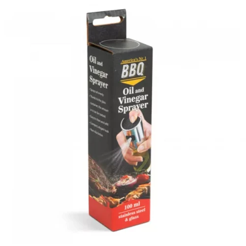 BBQ olaj- és ecetpermetező spray – rozsdamentes acél és üveg, 100 ml – precíz adagolás és stílusos dizájn