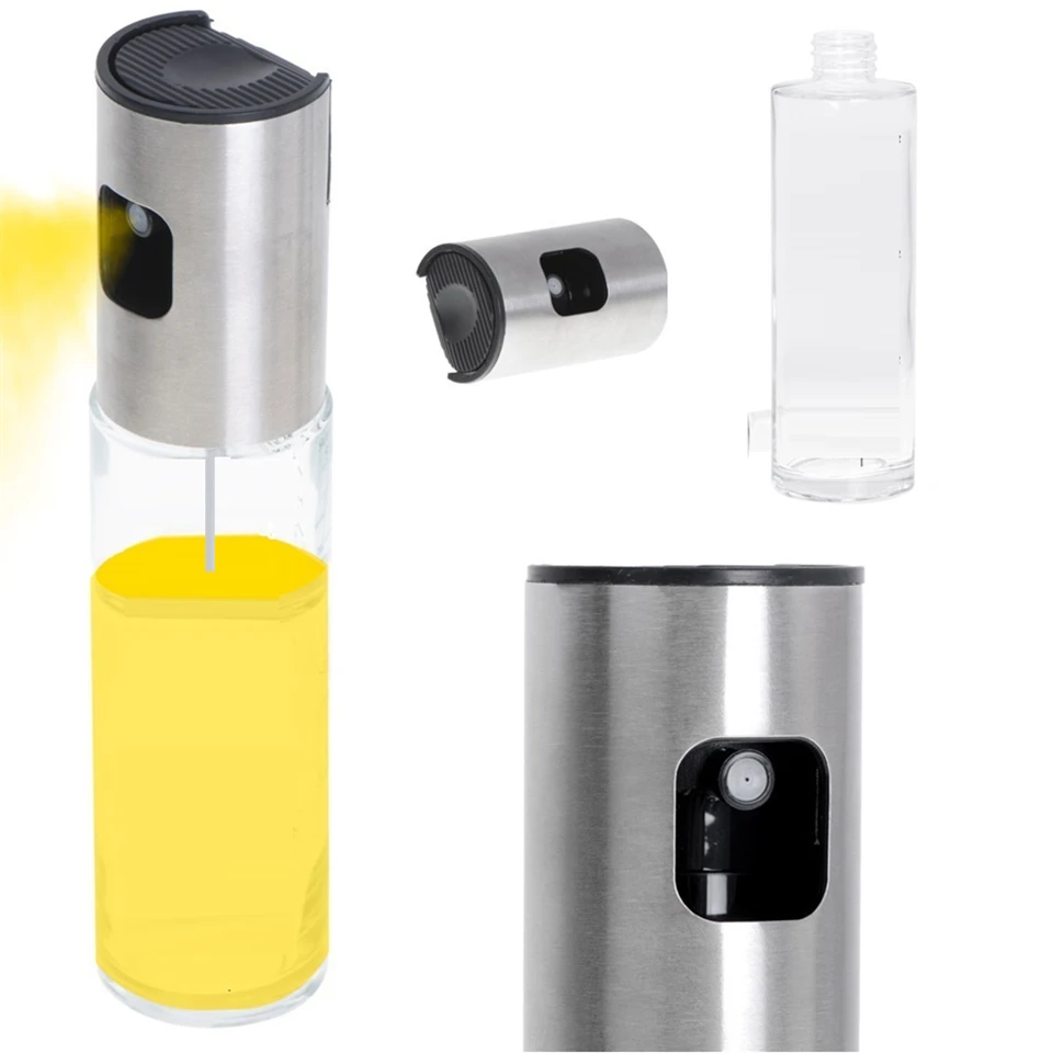 BBQ olaj- és ecetpermetező spray – rozsdamentes acél és üveg, 100 ml – precíz adagolás és stílusos dizájn