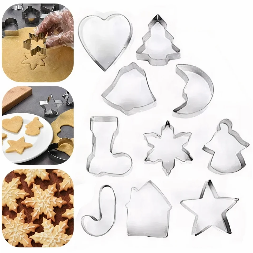 10 db-os karácsonyi sütemény kiszúró szett rozsdamentes acélból
