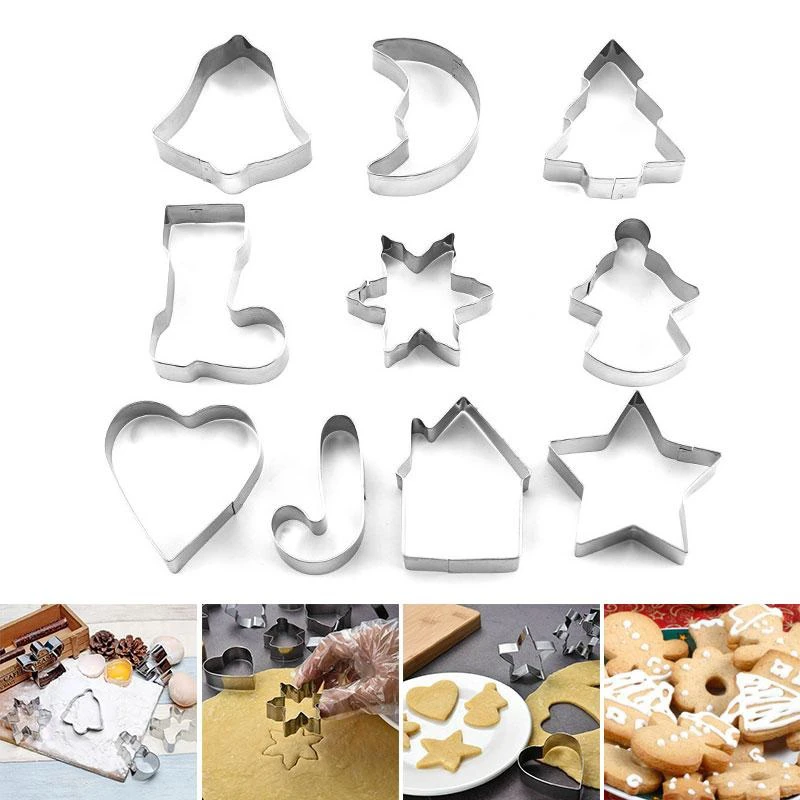 10 db-os karácsonyi sütemény kiszúró szett rozsdamentes acélból