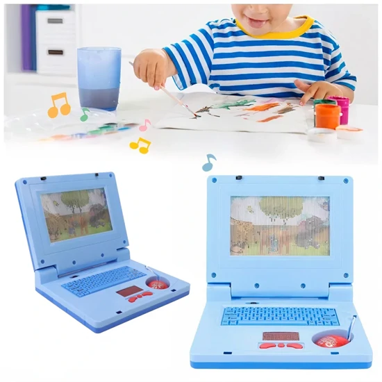 Készségfejlesztő játék laptop kisfiúknak- mozgó képernyővel, zenével és fényhatásokkal - kék