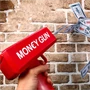 Money gun - piros színű elektromos pénzkilövő pisztoly 100 db játék bankjeggyel - esküvőre, bulira, fotózáshoz